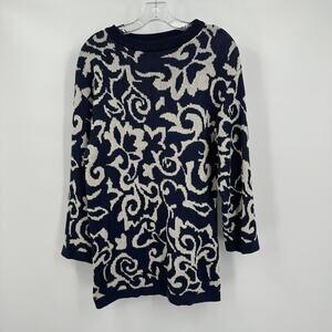 Vintage Robert Arthur Womens Pullover Sweater Size M Tunic Length Navy Artsy 80s